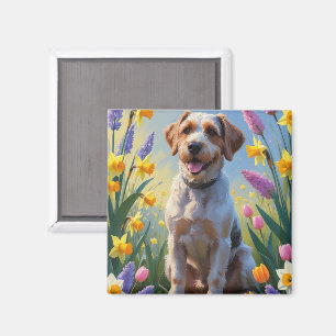 Målning av vårblommor med strävhårig pointing grif magnet