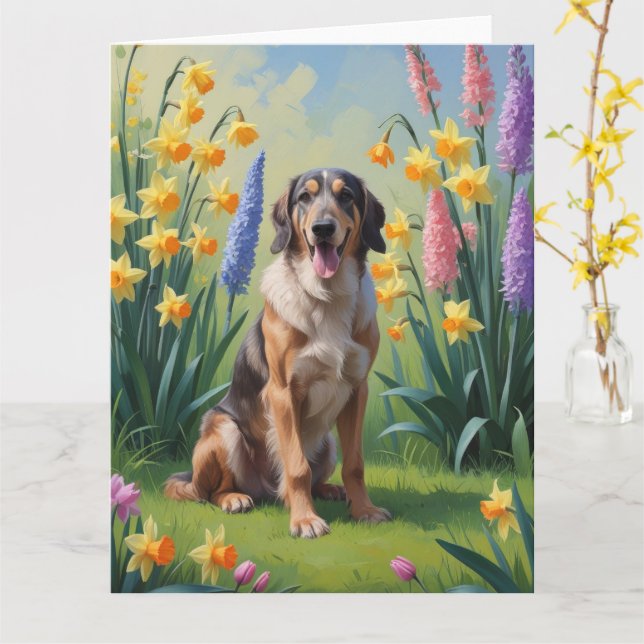 Målning av vårblommor och varghund kort (Gul blomma)