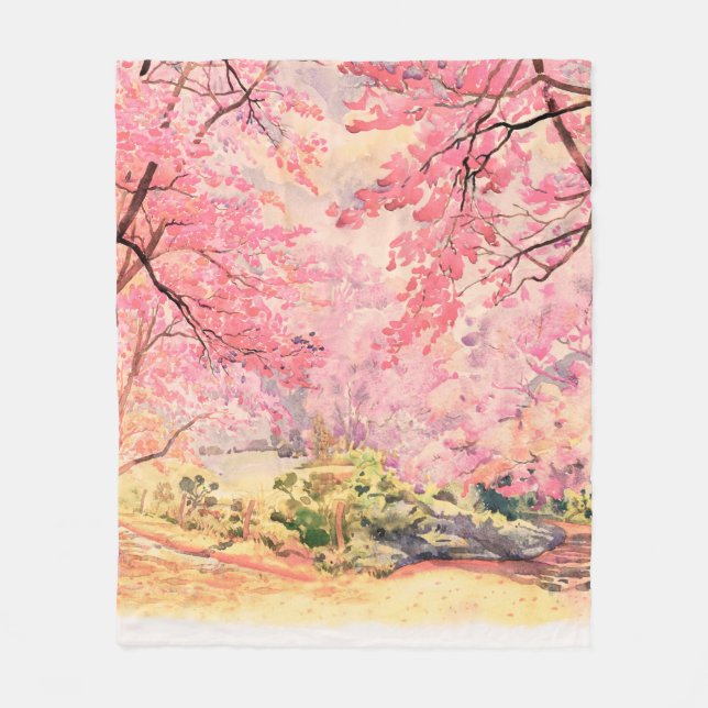 Målning av vattenfärgslandskap rosa röd blomma av  fleecefilt (Framsidan)