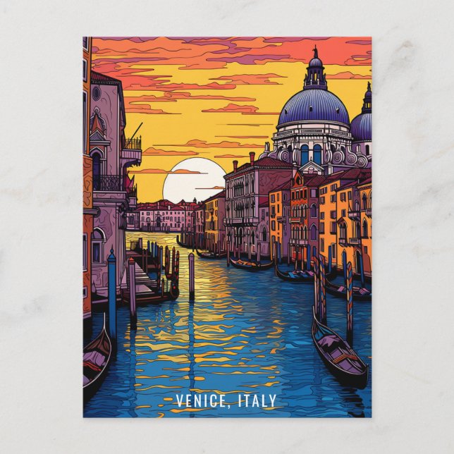 Målning av Venedig vid Sunset | Italien Resor | Ar Vykort (Framsida)