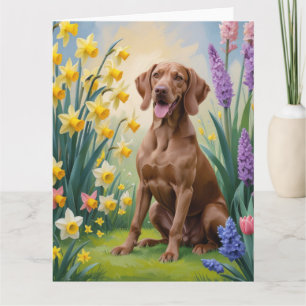 Målning av Vizsla Hund Vårblommor Kort