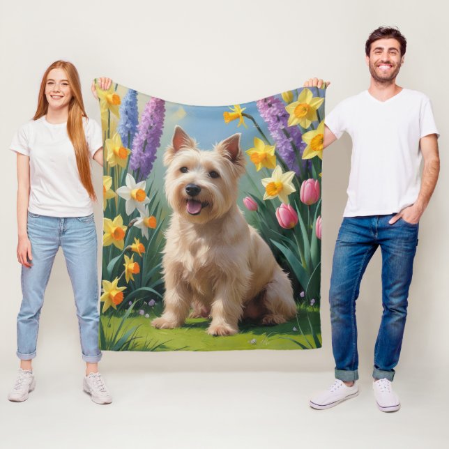 Målning av Wheaten Terrier Hund Vår blommor Fleecefilt (På plats)