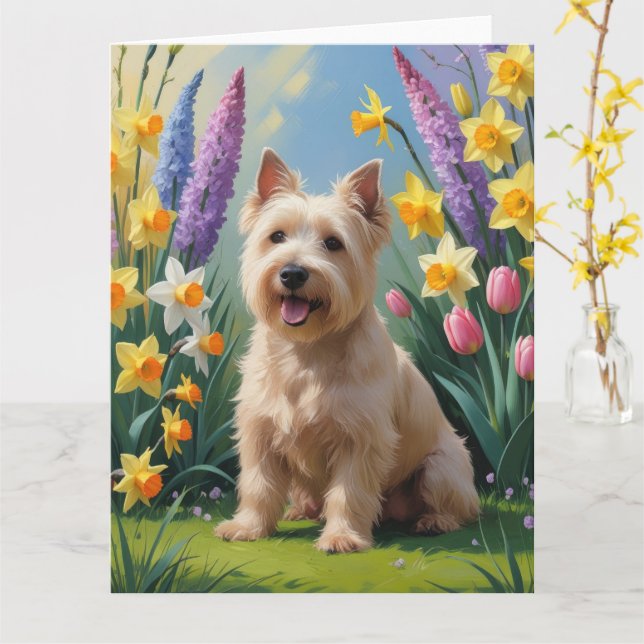 Målning av Wheaten Terrier Hund Vårblommor Kort (Gul blomma)