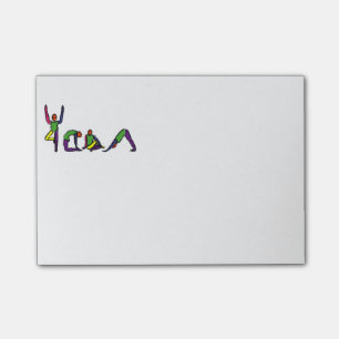 Målning av yoga poserar att stava YOGA. Post-it Block