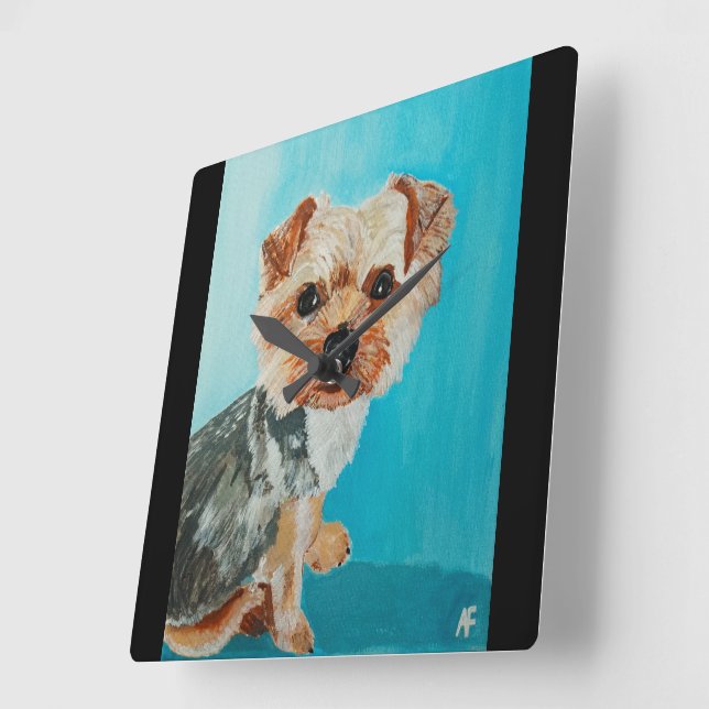 Målning av Yorkshire Terrier av Alfred Fox Fyrkantig Klocka (Vinkel)