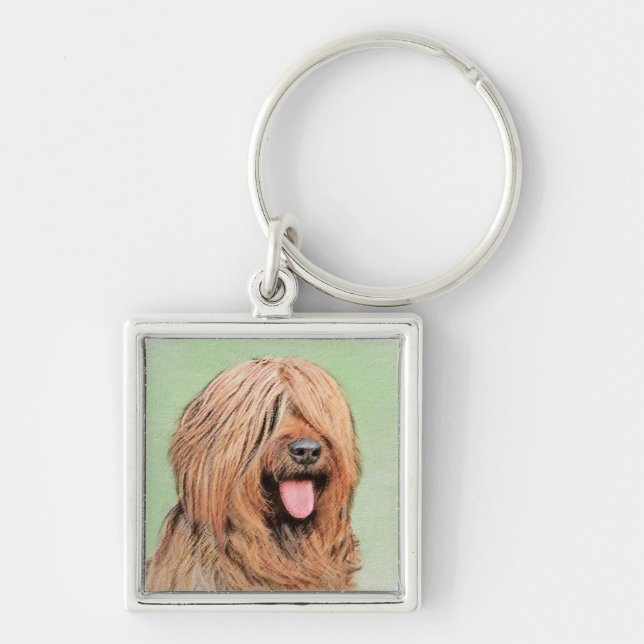 Målning - Cute Original Hund Art Fyrkantig Silverfärgad Nyckelring (Framsidan)