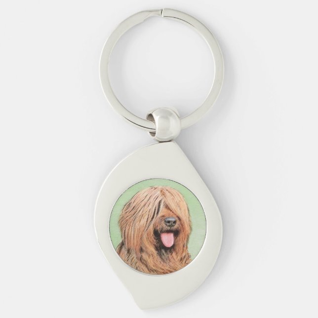 Målning - Cute Original Hund Art Swirl Silverfärgad Nyckelring (Framsidan)