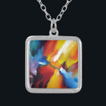 Målning för abstrakt Expressionism Silverpläterat Halsband<br><div class="desc">Tryckfärgsmålning för blå Abstrakt i röd Gult Grönt</div>