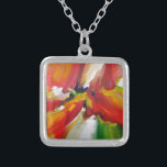 Målning för abstrakt Expressionism Silverpläterat Halsband<br><div class="desc">Abstrakt för Grönt av röd Gult,  uttrycksfärg</div>