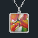Målning för abstrakt Expressionism Silverpläterat Halsband<br><div class="desc">Abstrakt för Grönt av röd Gult,  uttrycksfärg</div>
