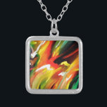 Målning för abstrakt Expressionism Silverpläterat Halsband<br><div class="desc">Gult Grönt Red Blue Abstrakt Expressionism Paeing</div>