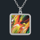 Målning för abstrakt Expressionism Silverpläterat Halsband<br><div class="desc">Gult Grönt Red Blue Abstrakt Expressionism Paeing</div>
