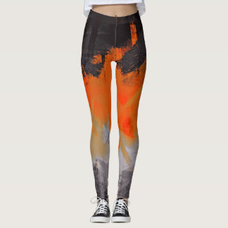 Målning för abstrakt för orangesvartgrått leggings