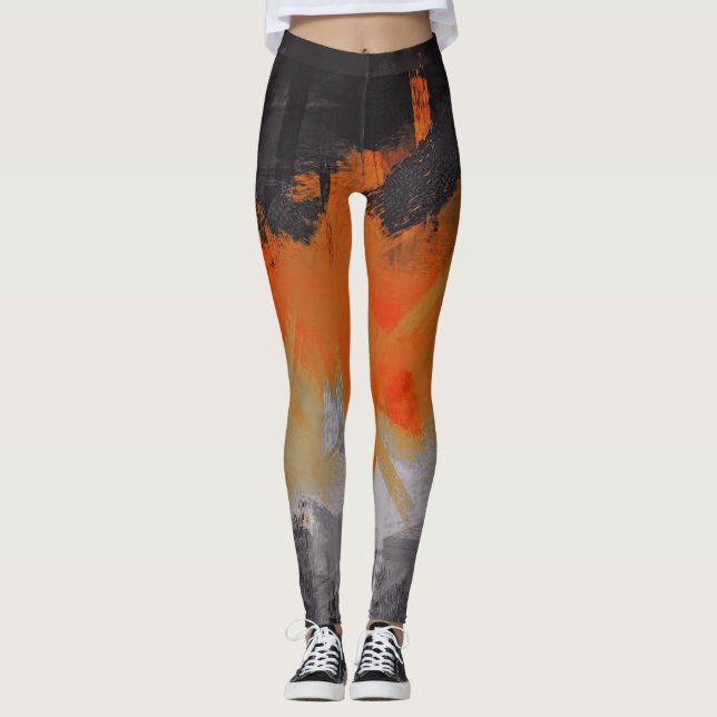 Målning för abstrakt för orangesvartgrått leggings (Framsida)
