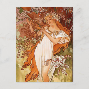 Målning för Alfons Mucha art nouveauvår Vykort