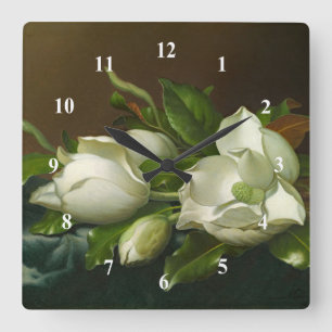 Målning för Blommigten Heade Magnolias Fyrkantig Klocka