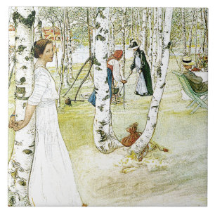 Målning för den Carl Larsson vattenfärgfamiljen Kakelplatta