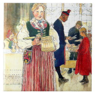 Målning för den Carl Larsson vattenfärgfamiljen Kakelplatta