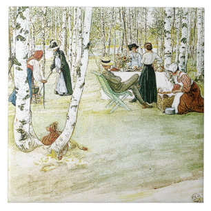 Målning för den Carl Larsson vattenfärgfamiljen Kakelplatta