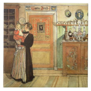 Målning för den Carl Larsson vattenfärgfamiljen Kakelplatta