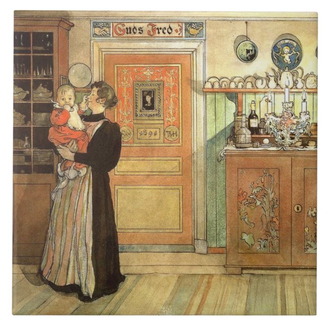 Målning för den Carl Larsson vattenfärgfamiljen Kakelplatta (Framsidan)