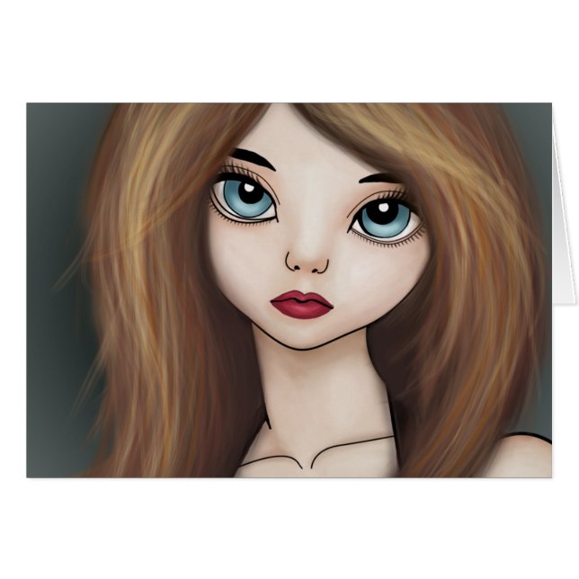 Målning för docka för Kawaii Manga Animeflicka Hälsningskort (Framsidan Horizontal)