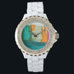 Målning för flerfärgat fritt uttryck armbandsur<br><div class="desc">Jennifer Goldberger skapat den här flerfärgade målningen för yttrandefrihet. Tjoka färglinjer lämnar färgglober på arbetsytan och skapar att de känns som en utskrift med lager. Skaffa dina egna idag!</div>