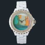 Målning för flerfärgat fritt uttryck armbandsur<br><div class="desc">Jennifer Goldberger skapat den här flerfärgade målningen för yttrandefrihet. Tjoka färglinjer lämnar färgglober på arbetsytan och skapar att de känns som en utskrift med lager. Skaffa dina egna idag!</div>