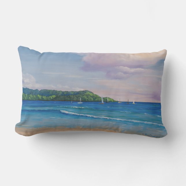 Målning för Hanalei Bay Hawaiian Islands Lumbarkudde (Framsida)