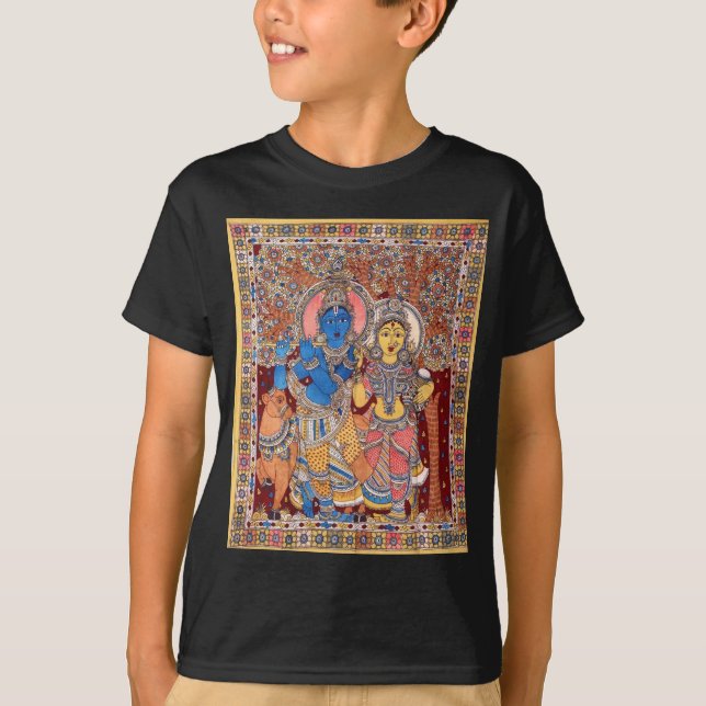 MÅLNING FÖR KALAMKARI RADHA KRISHNA TEE SHIRT (Framsida)