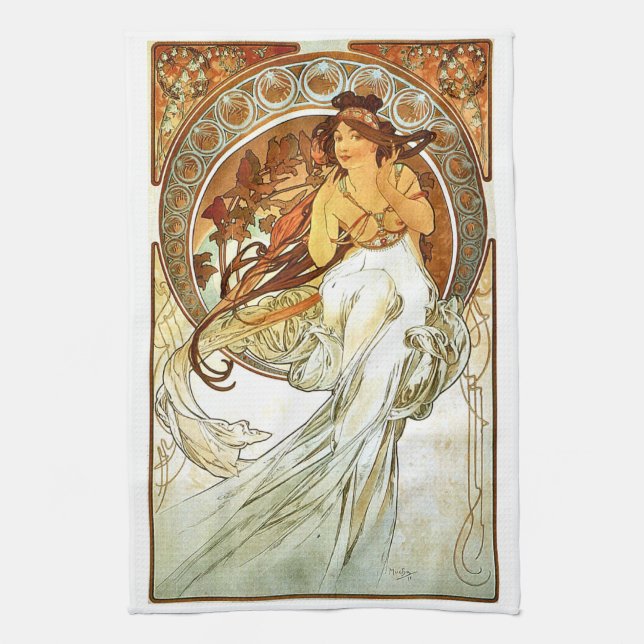 Målning för konstNouveou Mucha serie Kökshandduk (Vertikal)