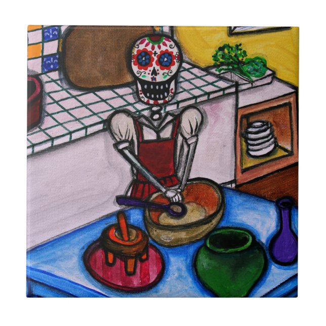 MÅLNING FÖR LA JEFA FÖR CALAVERA-LA COCINERA KAKELPLATTA (Framsidan)
