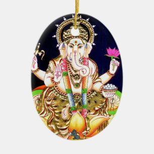 MÅLNING FÖR LOTUSBLOMMA GANESHA TANJORE JULGRANSPRYDNAD KERAMIK