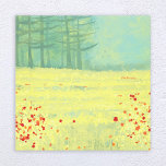 Målning för Meadow liggande Canvastryck<br><div class="desc">Ett modernt landskapsmålande i contemporaryn med en fridfull blomma fyllda sommarängar med fåglar som flyger mot himlar och en skog från gräs träd i avstånd. Färsk och upplyftande gult och grönt färg. Originalkonst av Nic Squirrell.</div>