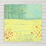 Målning för Meadow liggande Canvastryck<br><div class="desc">Ett modernt landskapsmålande i contemporaryn med en fridfull blomma fyllda sommarängar med fåglar som flyger mot himlar och en skog från gräs träd i avstånd. Färsk och upplyftande gult och grönt färg. Originalkonst av Nic Squirrell.</div>