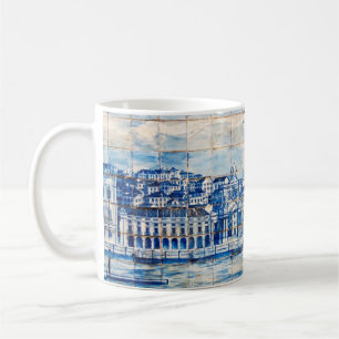 målning för mosaiklisbon blått belägger med te kaffemugg