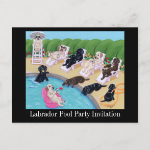 Målning för Poolside Party Labradors Painting Inbjudan Vykort
