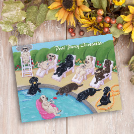 Målning för Poolside Party Labradors Painting Inbjudan Vykort