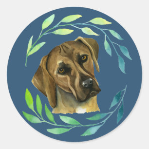 Målning för Rhodesian Ridgeback hundvattenfärg Runt Klistermärke