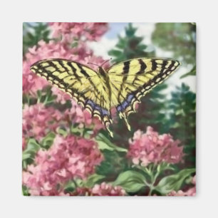 Målning för rosa blommor för Swallowtail fjäri Magnet