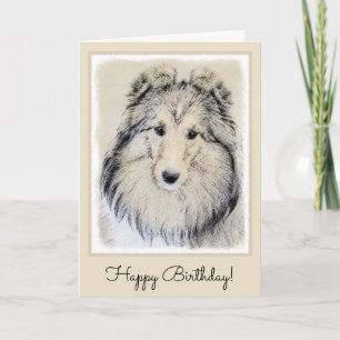 Målning för Shetland Sheepdog - gullig original- Kort