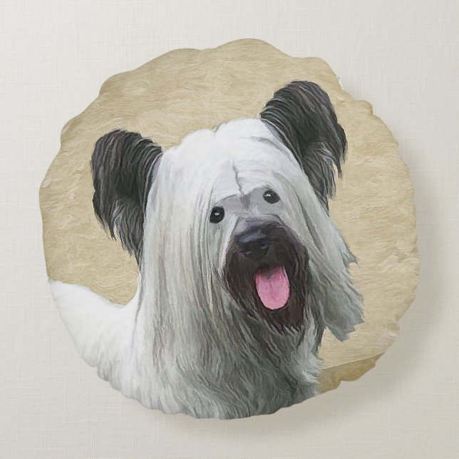 Målning för Skye Terrier - gullig original- Rund Kudde (Baksidan)