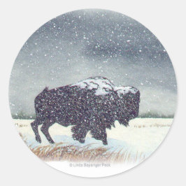 Målning för Snowdusted Bisonvattenfärg Runt Klistermärke