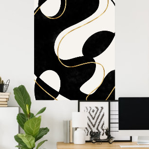 Målning för svartvit Guld-Abstrakt med minimal Neu Poster