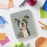 Målning för vattenfärg för hund för tjur "för iPad skydd<br><div class="desc">Denna är en vattenfärgmålning av en svartvit groptjurvalp. Det är ett slut upp av hunden med den stora lovande person tittar ögon.</div>