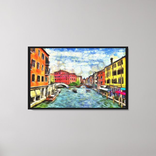 Målning för Venetian Canal Van Gogh Imitation Stil Canvastryck (Framsida)