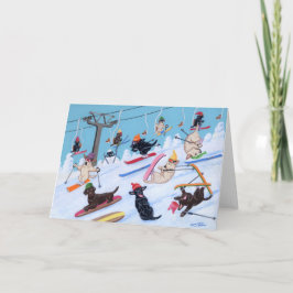 Målning för Winter Roligt Skiing Labradors Paintin Kort