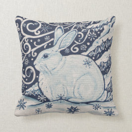 Målning för Winter Snö-kaninens blå Snöflingor Kudde