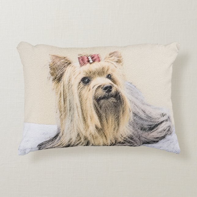 Målning för Yorkshire Terrier - gullig original- Prydnadskudde (Framsidan)