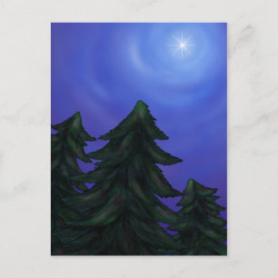 målning konst christmas stjärna skog med strålande helg vykort
